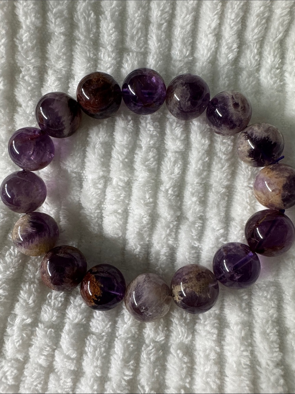 Cacoxenite Beaded Stretch Bracelet - Purple Stone Bracelet 227.50 ctw size 7